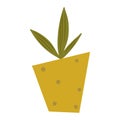 A cute houseplant in a rectangular mustard-colored pot. Vector illustration of a plant in a flat style on a white background. Royalty Free Stock Photo